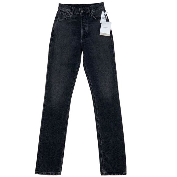 Goldsign The Lawler Jean 24 Aton Charcoal Wash High Rise Button Fly Slim Leg - Picture 1 of 12